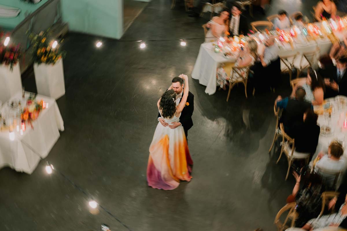 bride in colorful wedding dress at san diego wedding