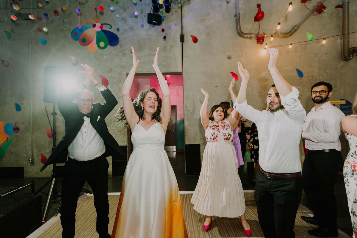 bride in colorful wedding dress at san diego wedding