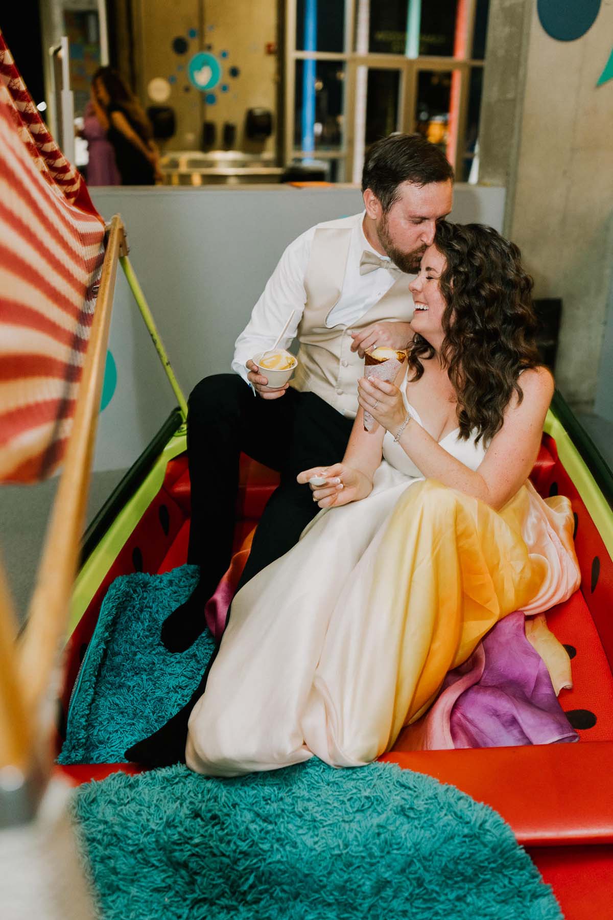 bride in colorful wedding dress at san diego wedding