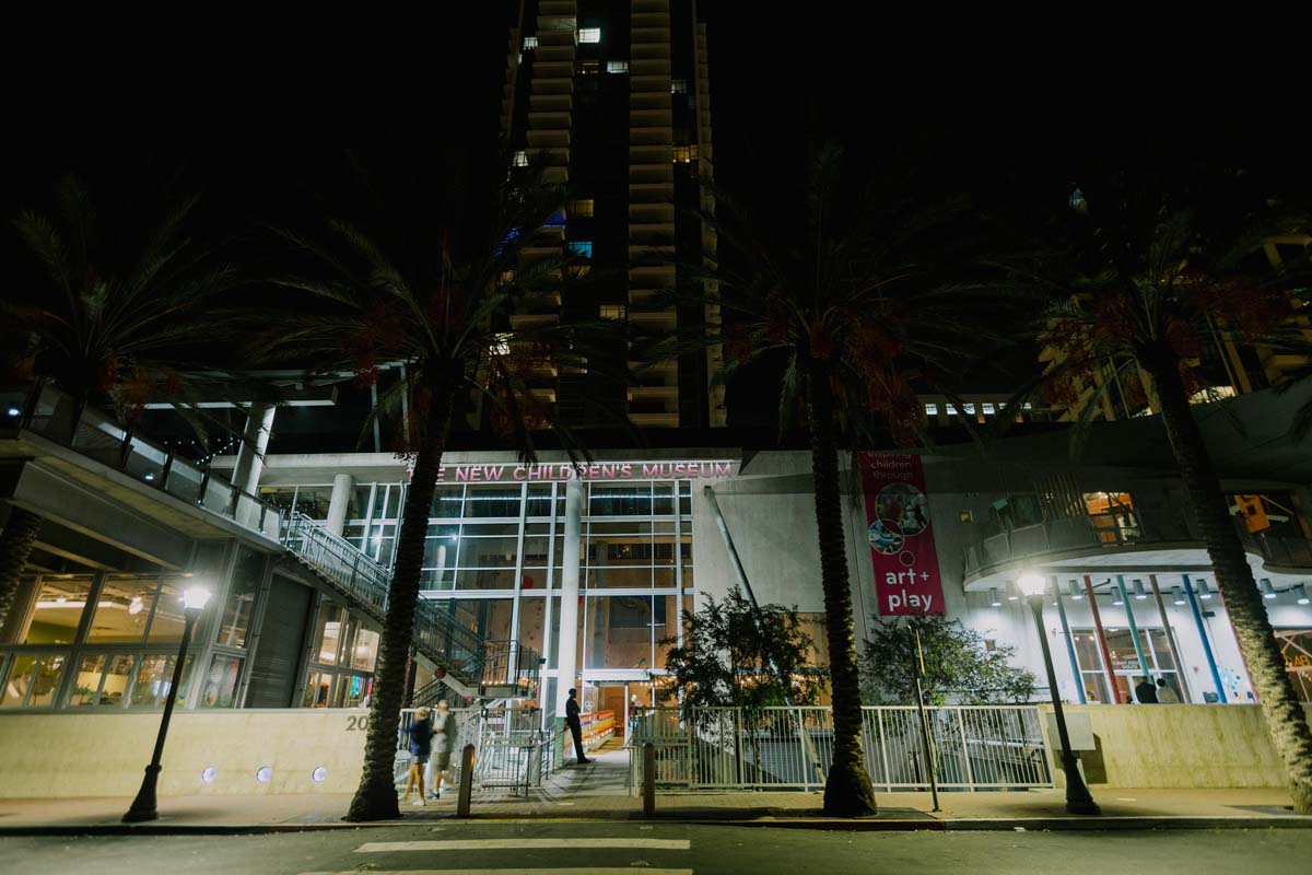 outside of new children's museum at night