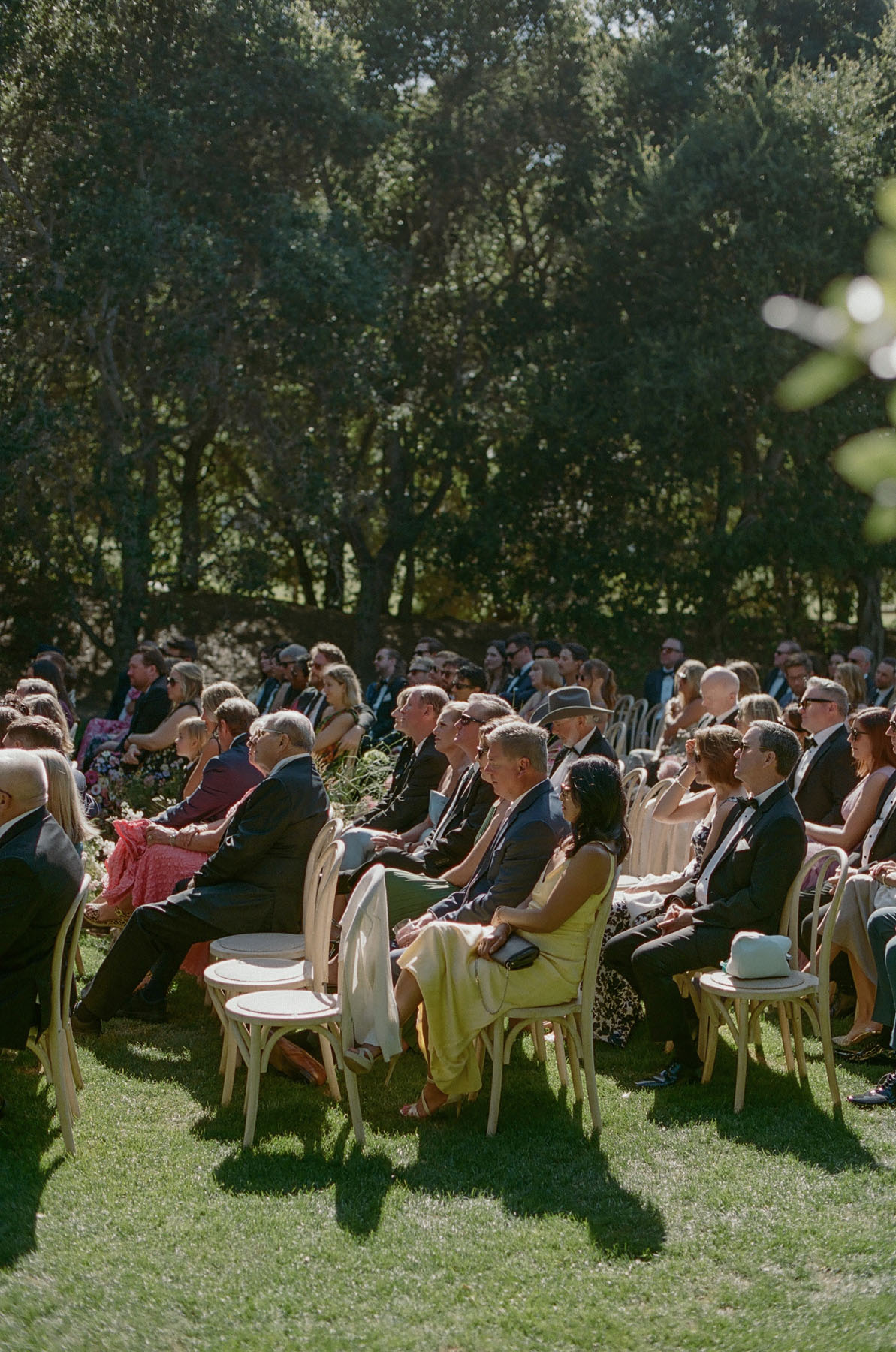 black tie optional wedding guests at ceremony