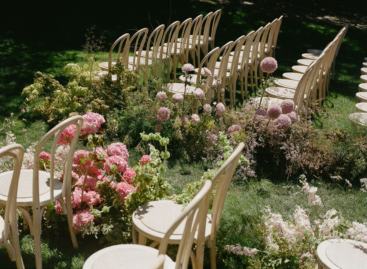 modern wild wedding aisle flowers at Carmel Valley Ranch