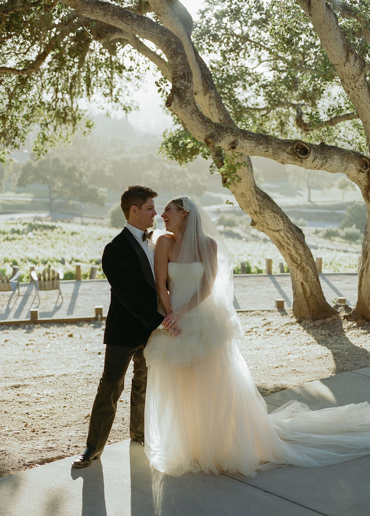 groom with bride wearing vera wang at Carmel Valley Ranch wedding