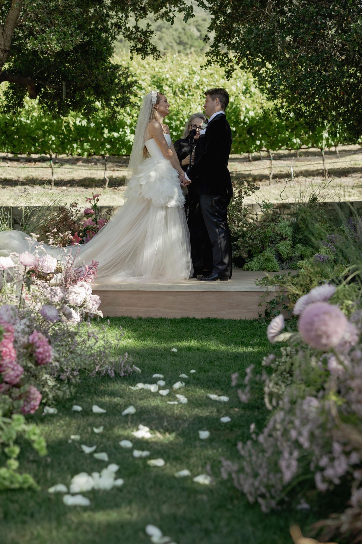 romantic carmel valley ranch wedding ceremony with vera wang bridal gown