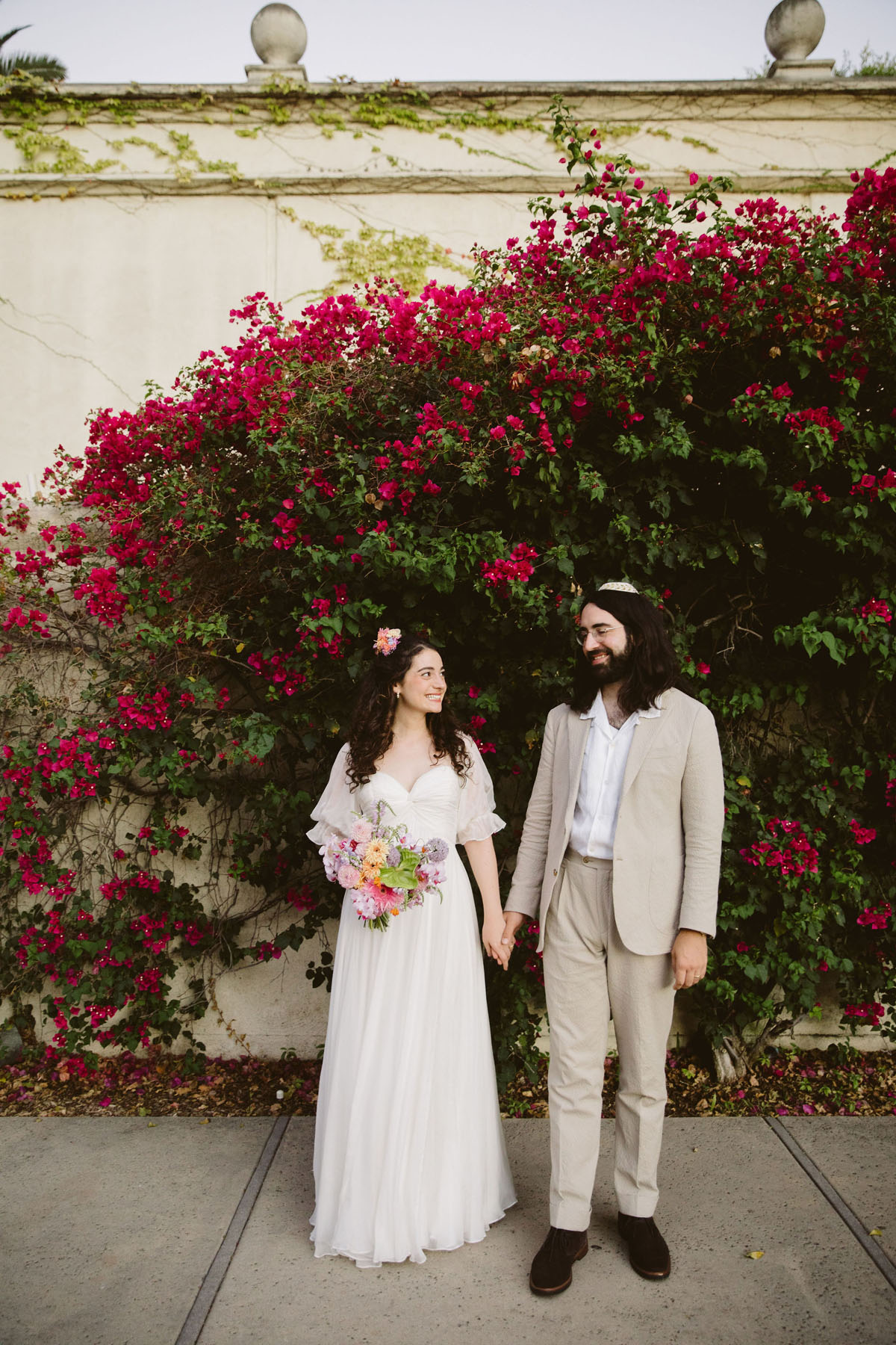 whimsical wedding portraits at LA river center and gardens 