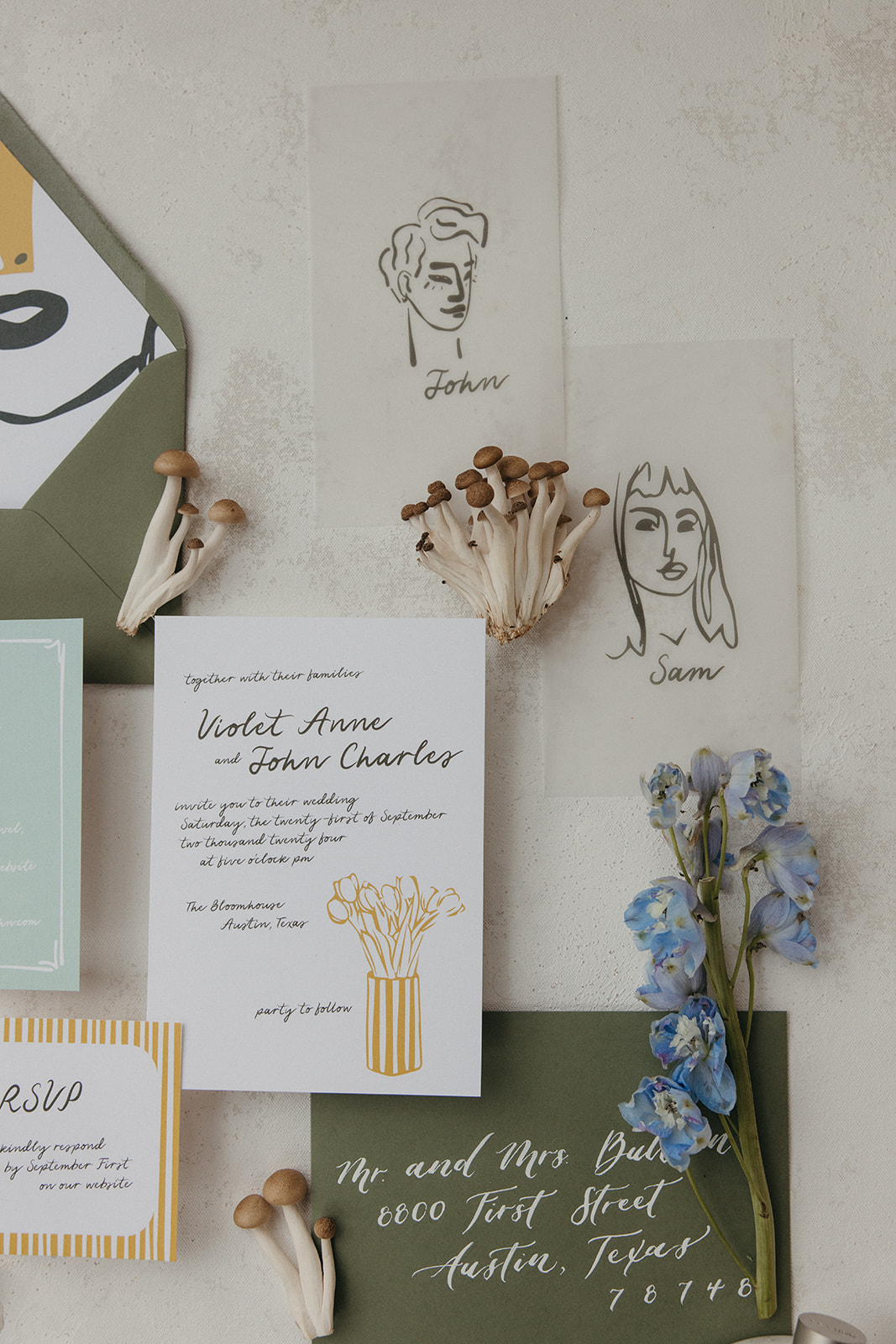 organic modern wedding invitations with hand lettering