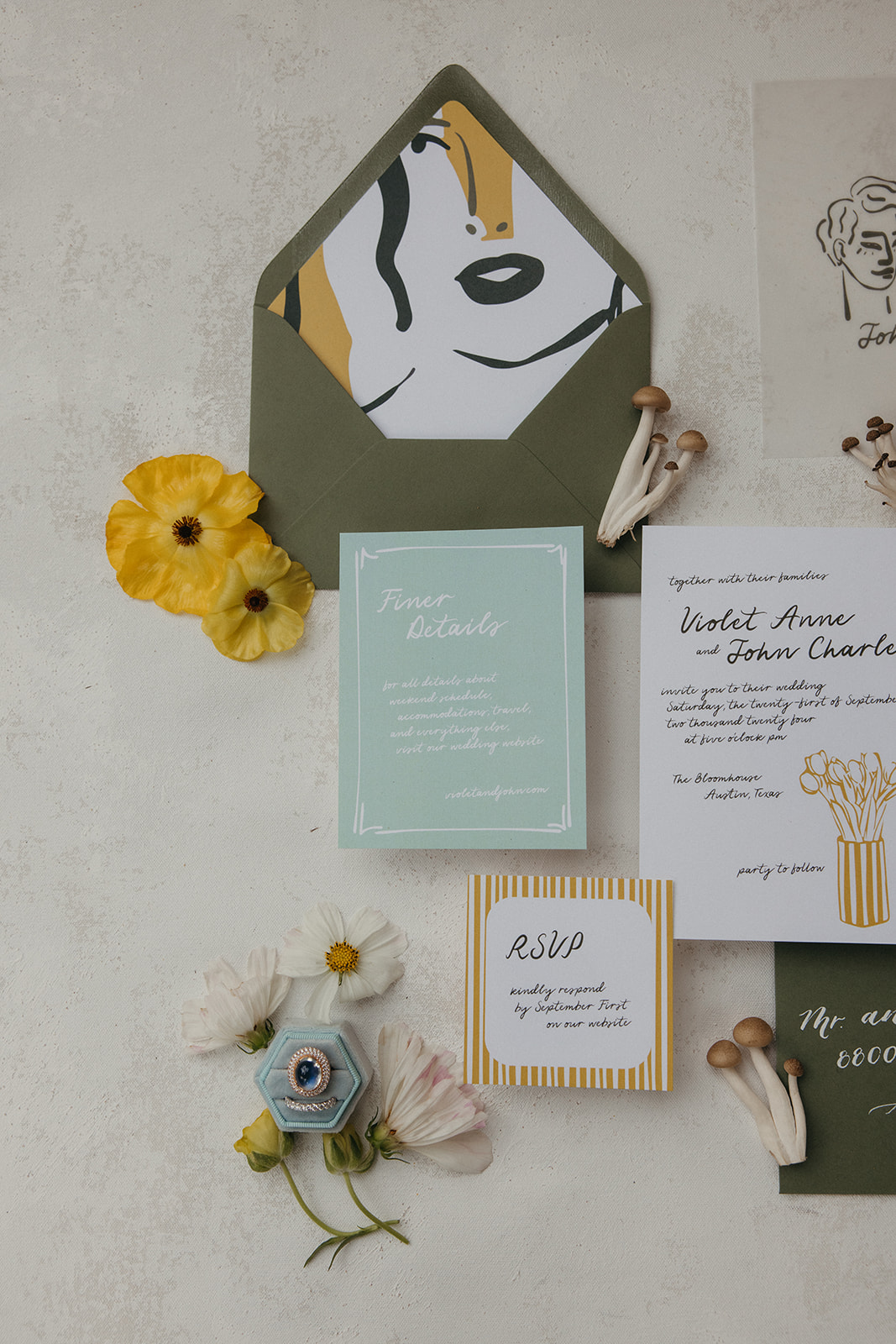 organic modern wedding invitations with hand lettering