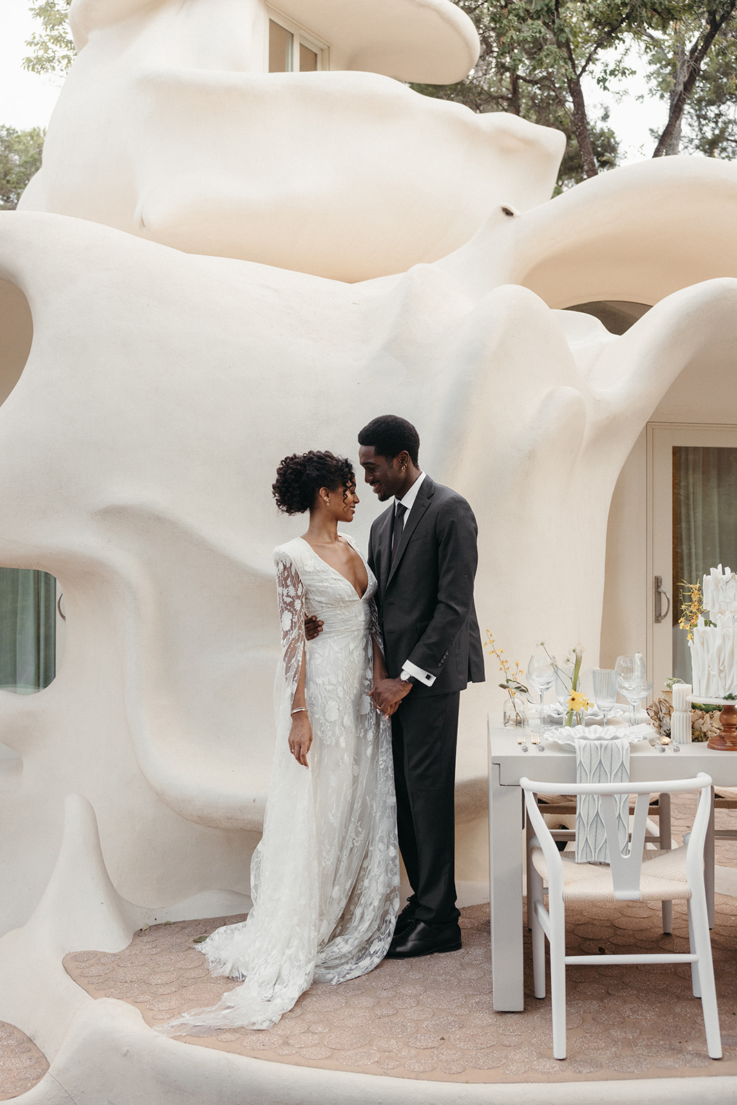 couple celebrating at unique small wedding venue in austin