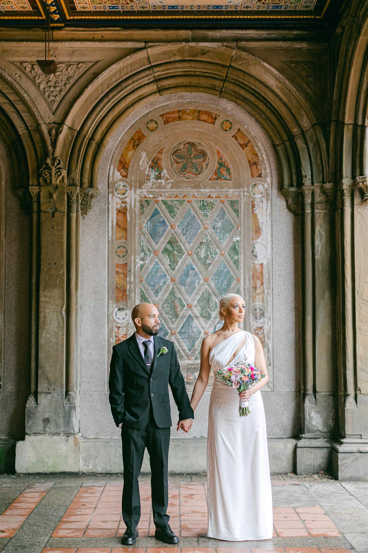 Elopement portrait at Bethesda Terrace, Central Park NYC