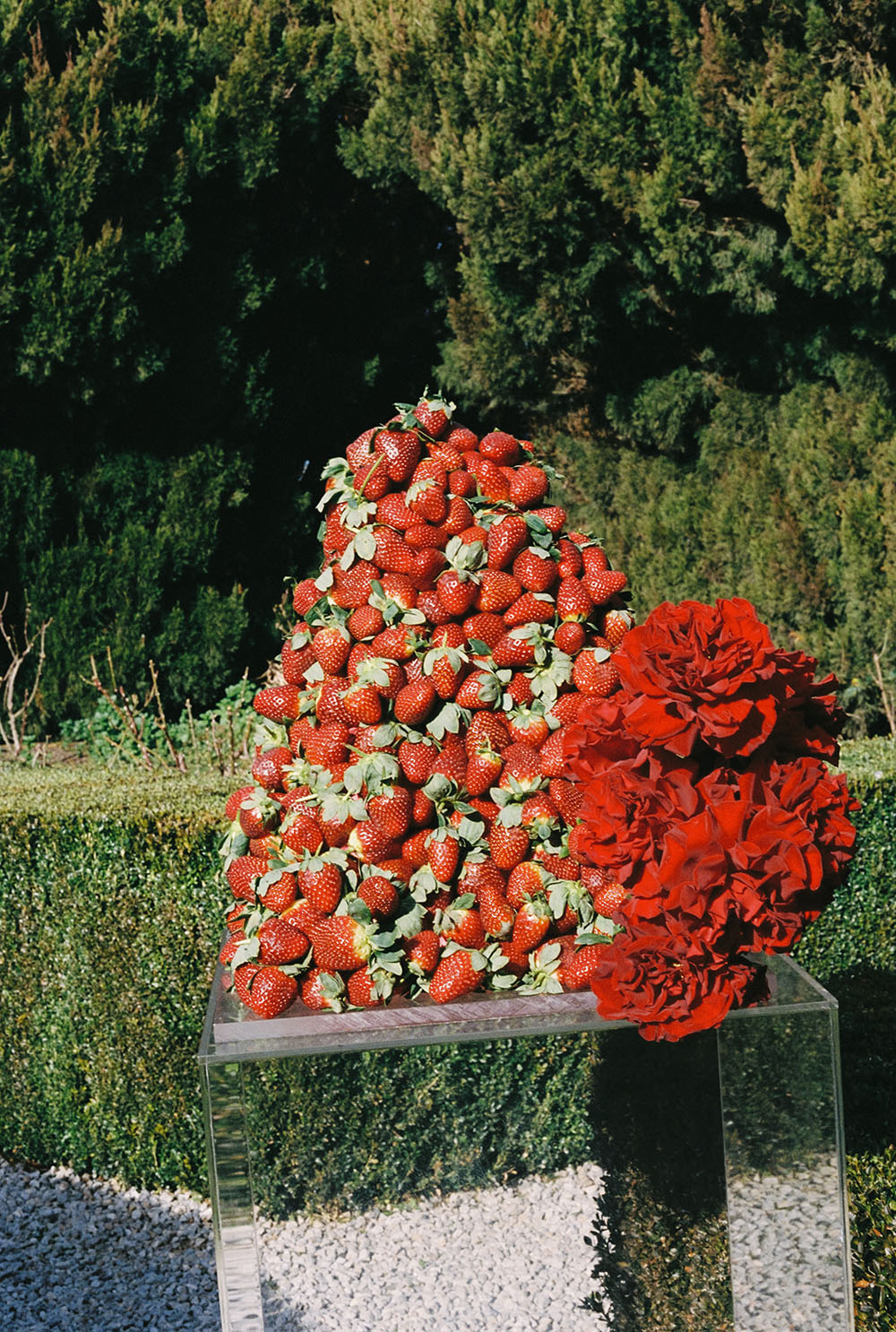 big strawberry covered wedding cake - modern black & red wedding ideas