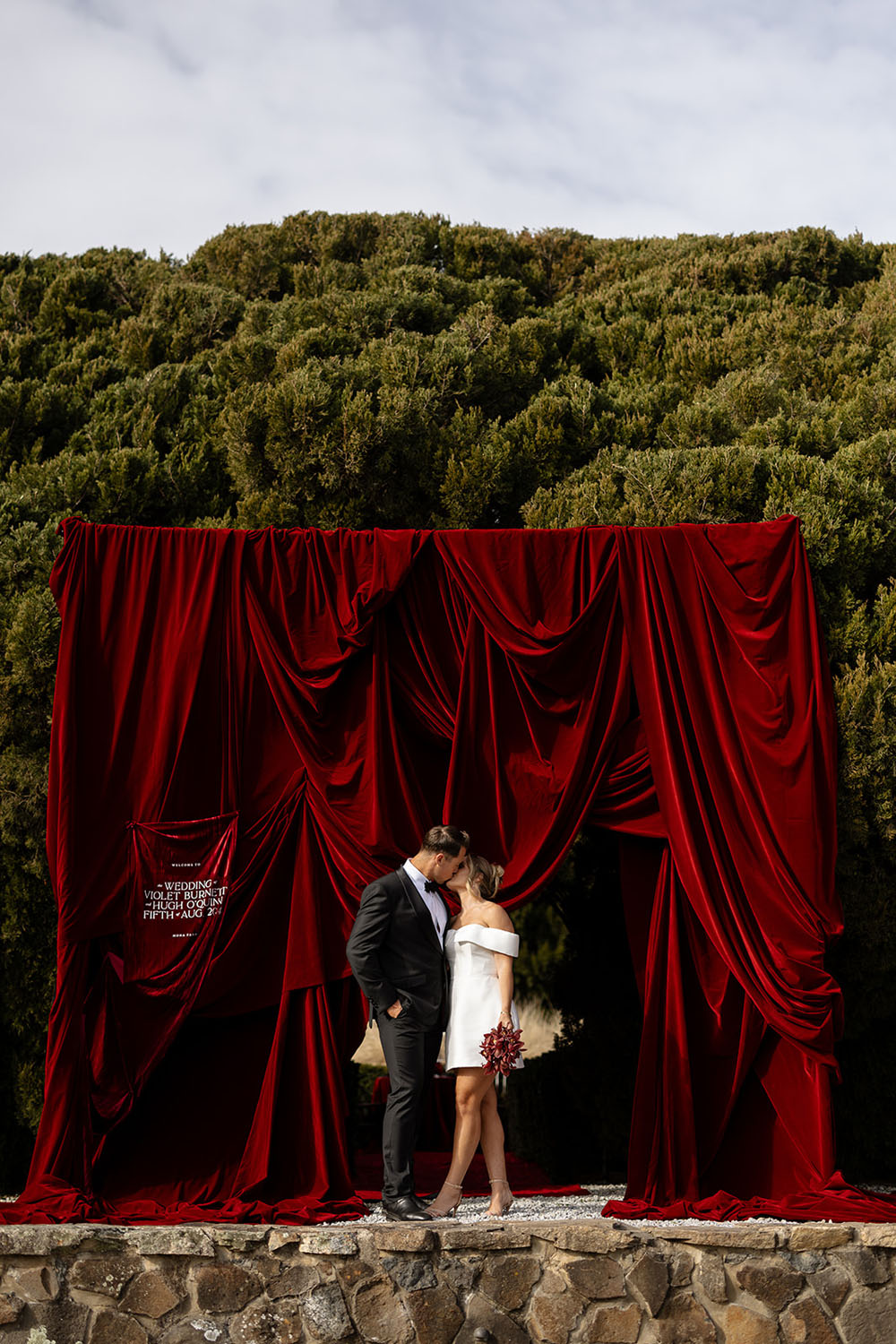 velvet drapery wedding sign