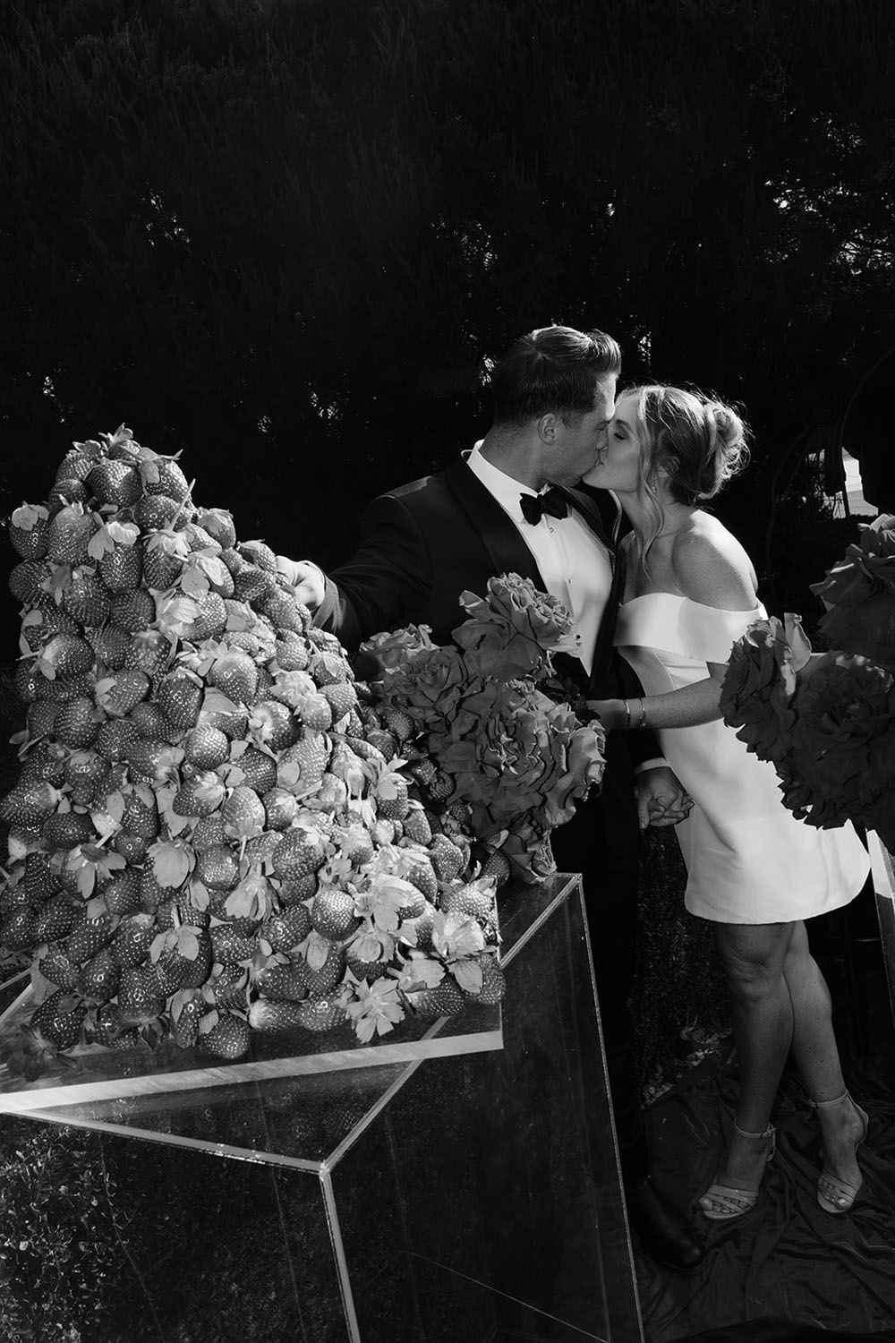 big strawberry covered wedding cake - modern black & red wedding ideas