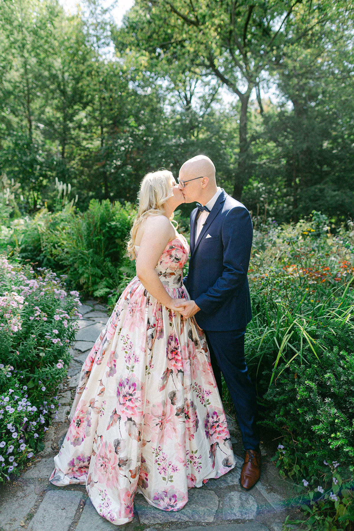 Ladies Pavilion, Central Park elopement with floral wedding dress