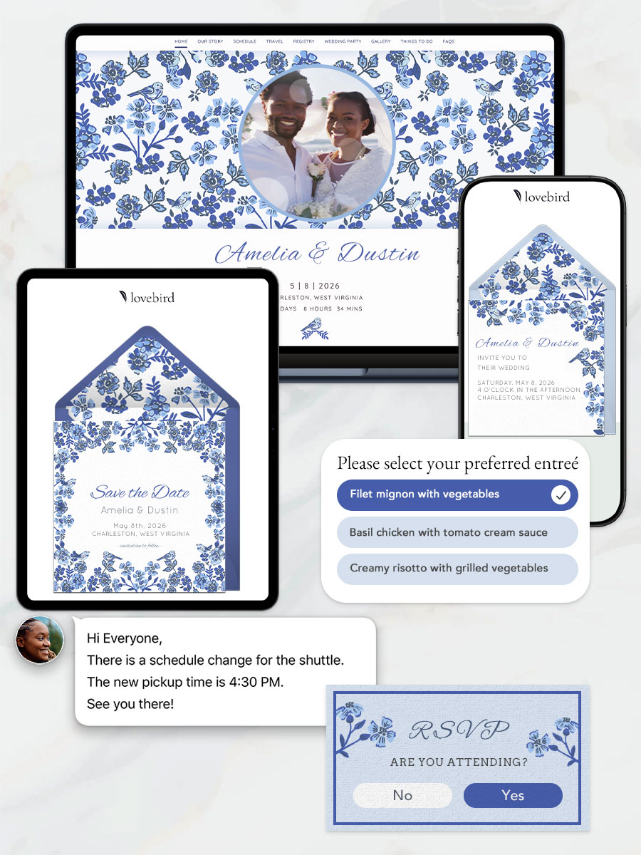 Lovebird wedding website + guest communication platform