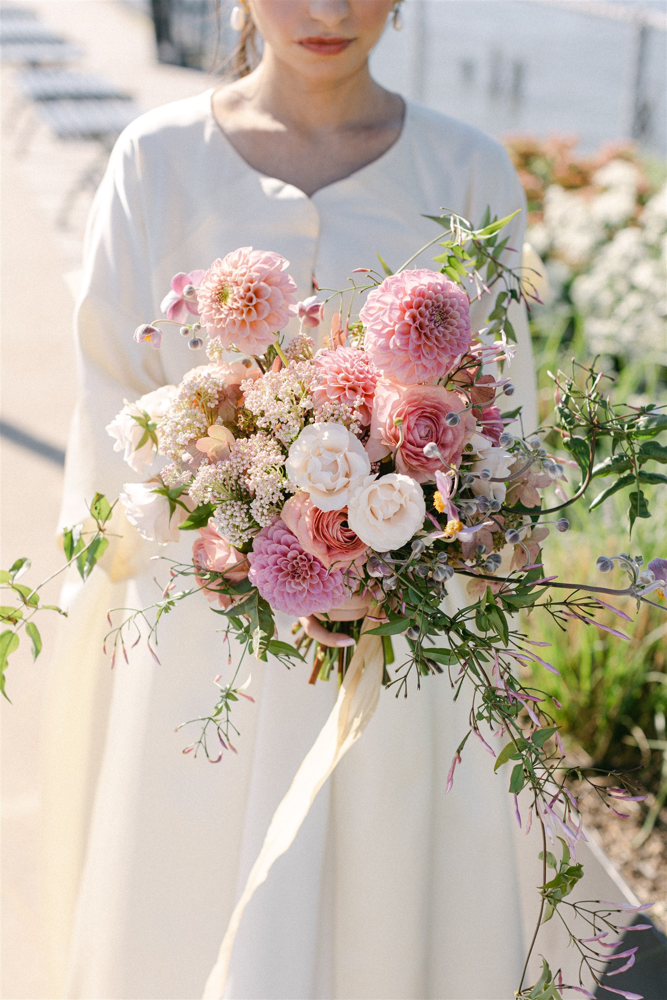 pink dahlia bridal bouquet for nyc elopement