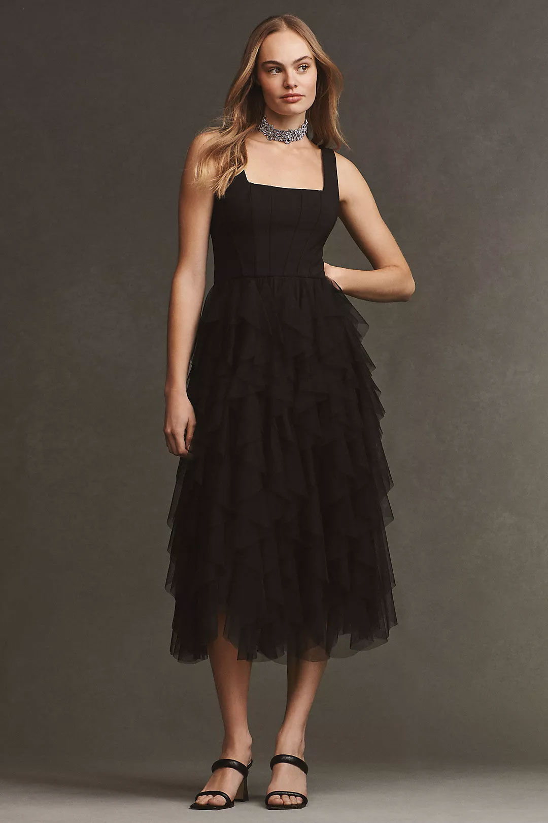 black dress with ruffles