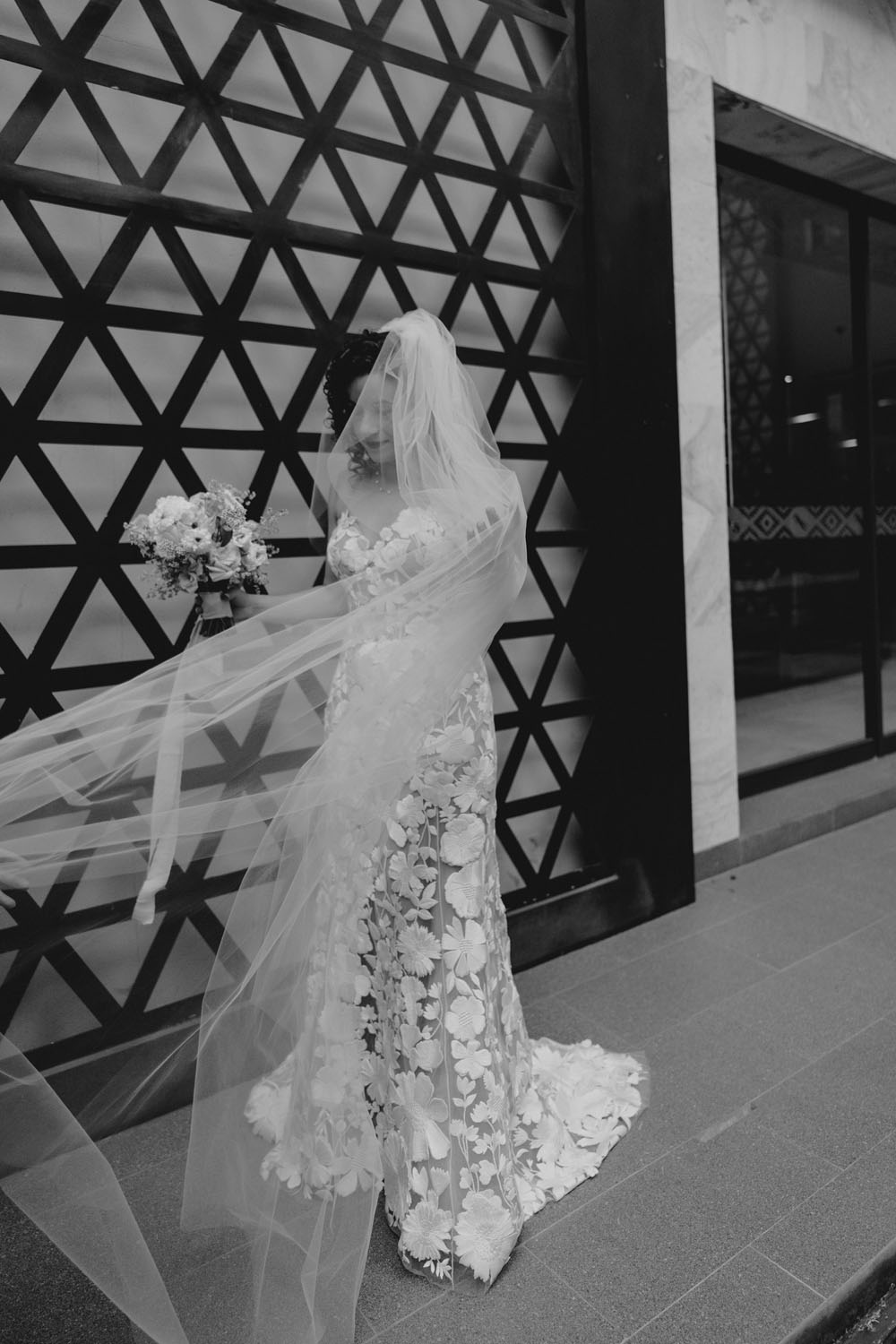 black and white portrait of bride in oaxaca wedding