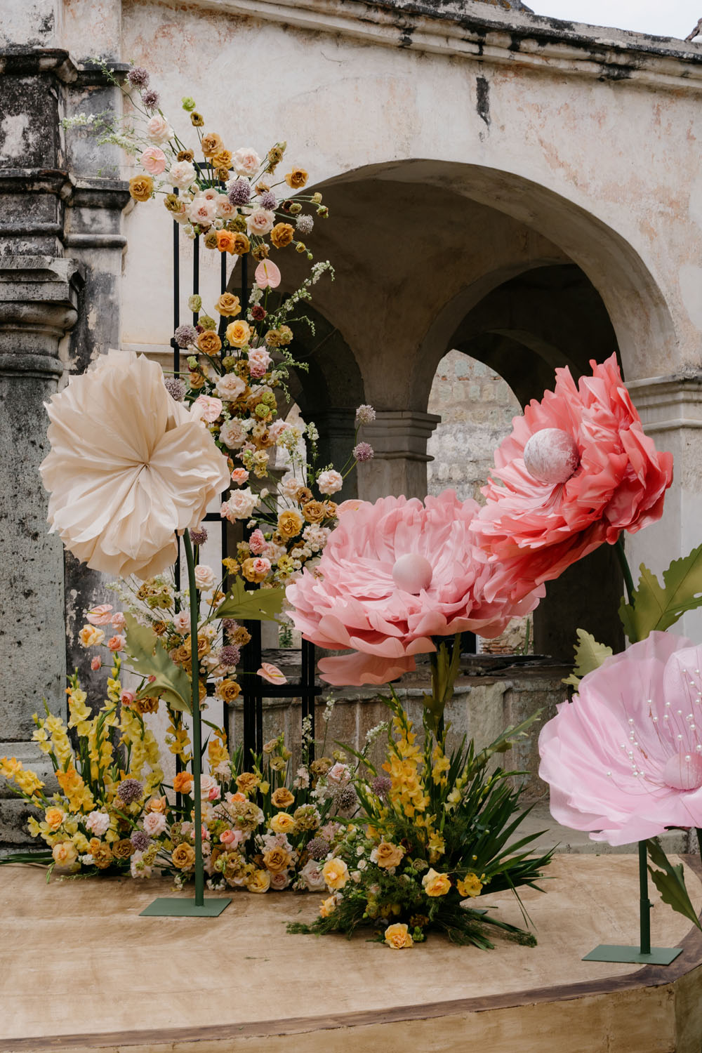 oversized pink floral decor for wedding