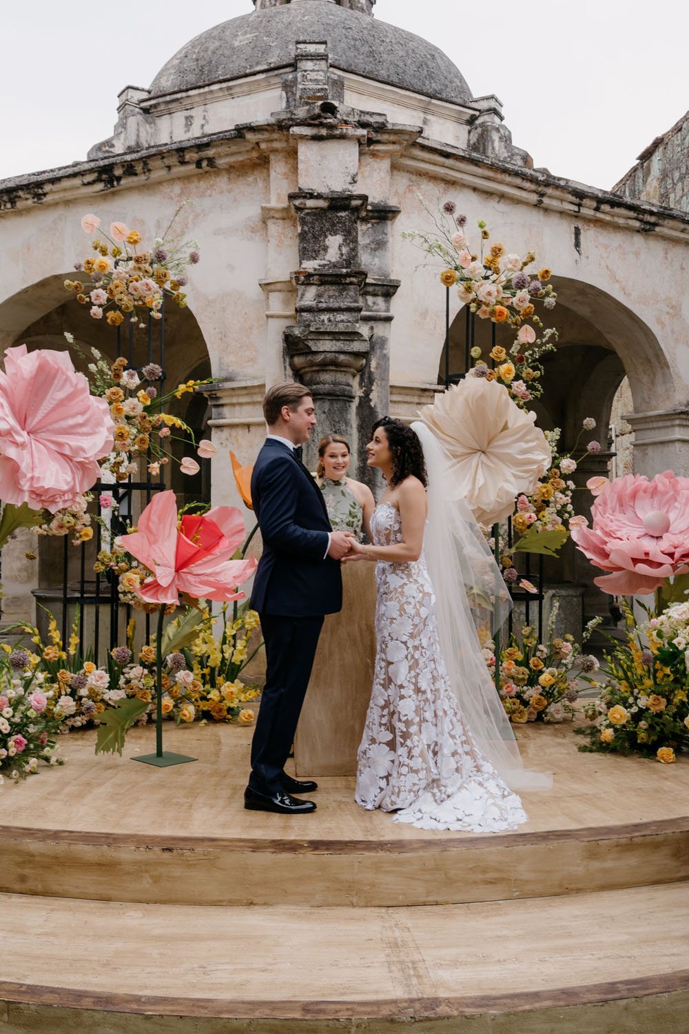 Bride and groom at wedding ceremony at Cardenal Oaxaca