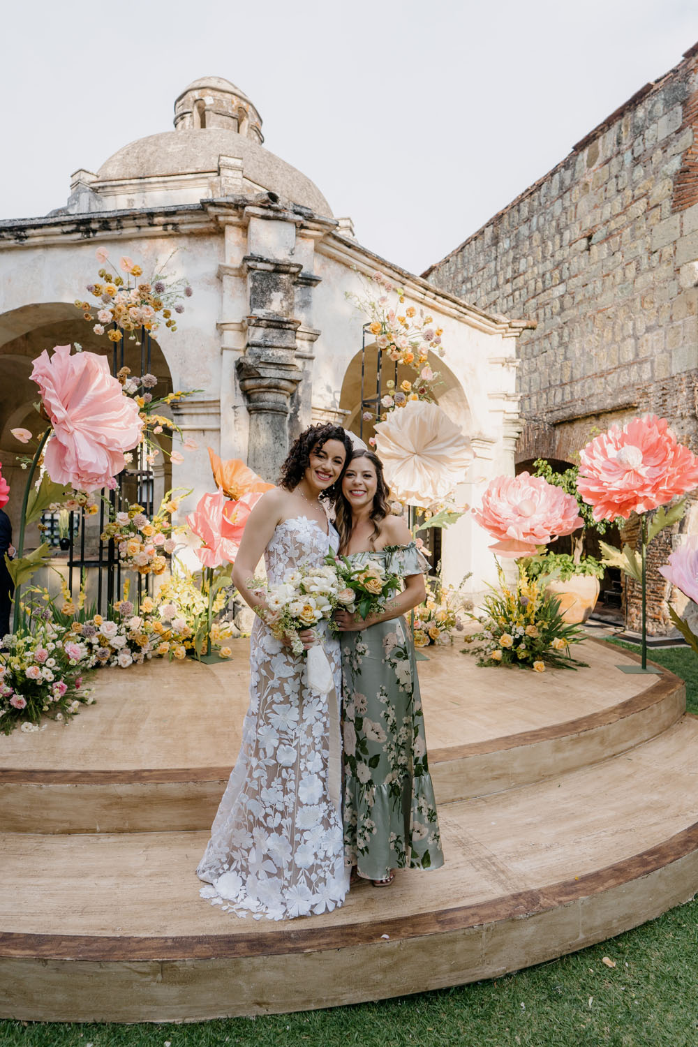 Oscar de la renta wedding dress and sage bridesmaids