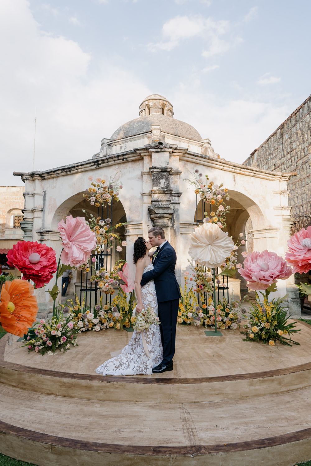 Bride and groom at wedding ceremony at Cardenal Oaxaca