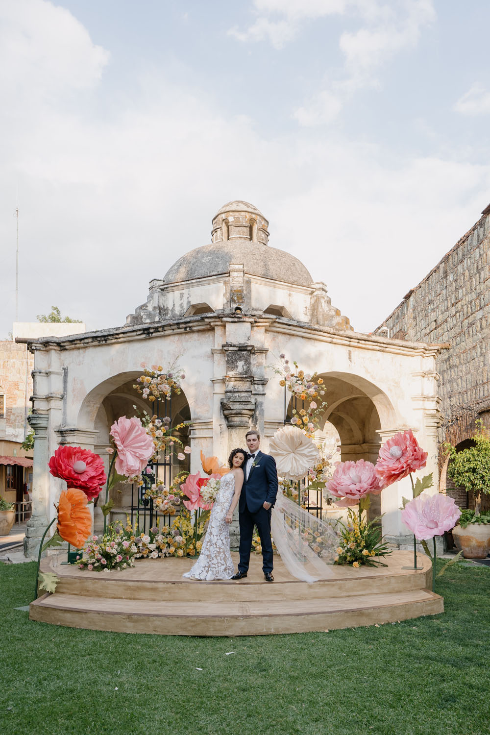 wedding ceremony in Mexico with giant flowers