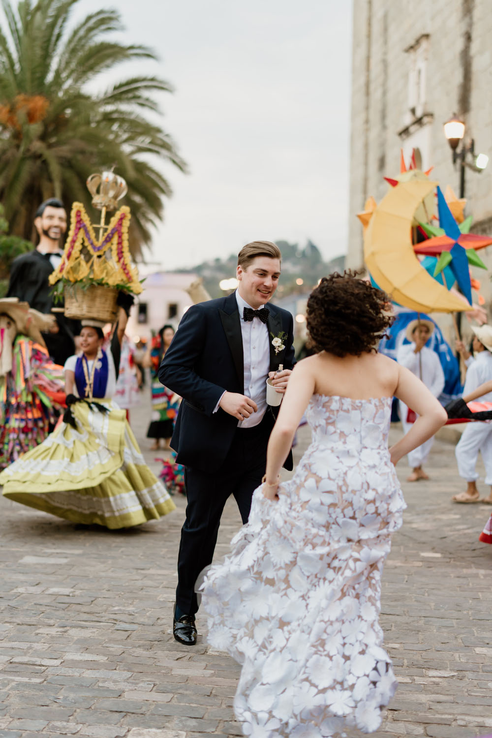 dancing at wedding parade in oaxaca mexico